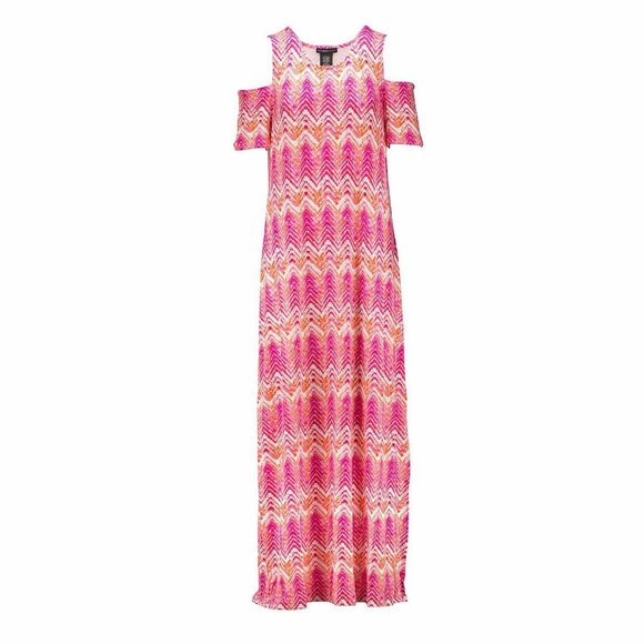 NWT DESIGN HISTORY WOMEN'S COLD-SHOULDER PINK MAGIC CHEVRON MAXI DRESS - Picture 2 of 4